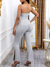 Summer Fashion Solid Color Side Split Bandeau Top And Flared Pants Set
